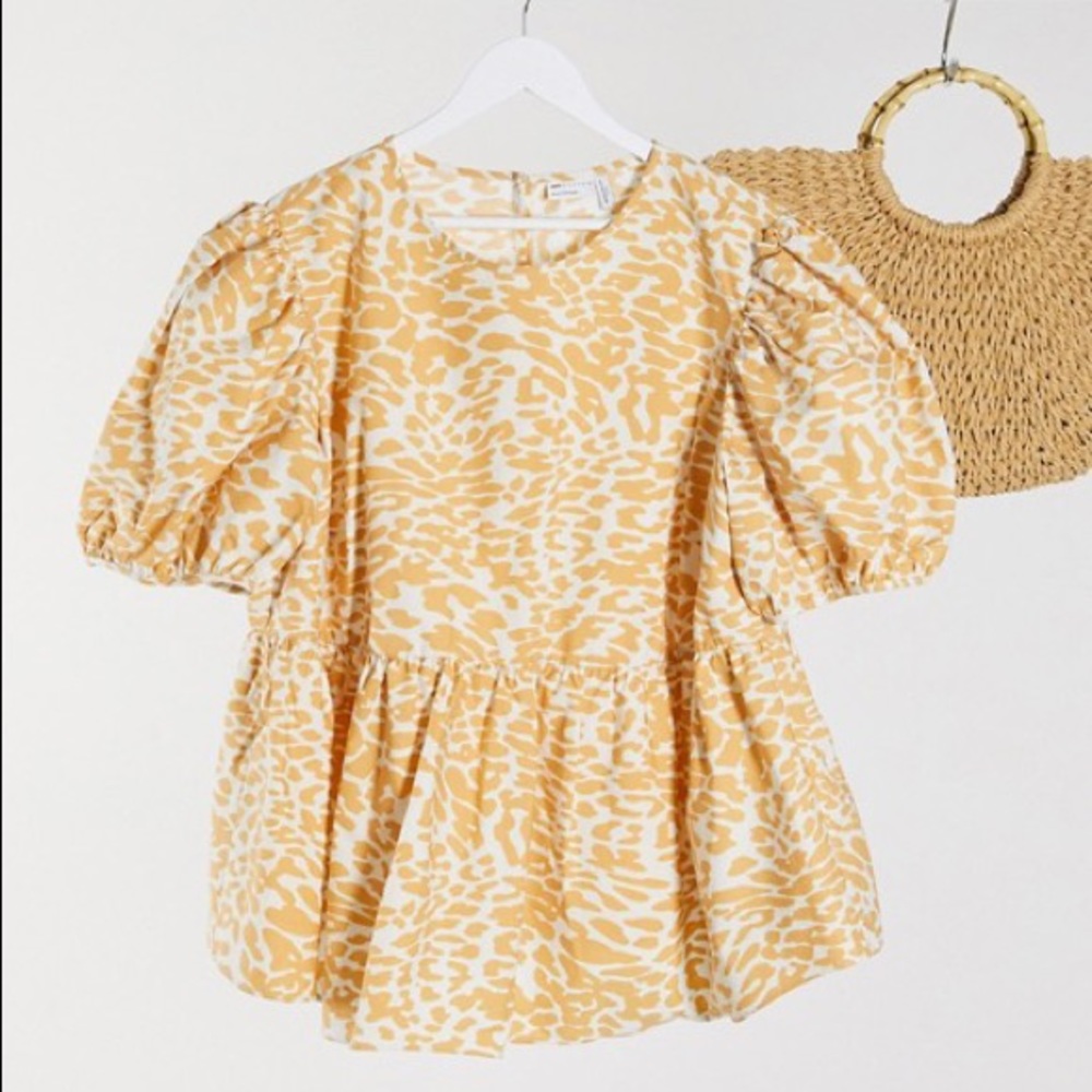 ASOS DESIGN Puff Sleeve Mock Leopard Cotton Tee